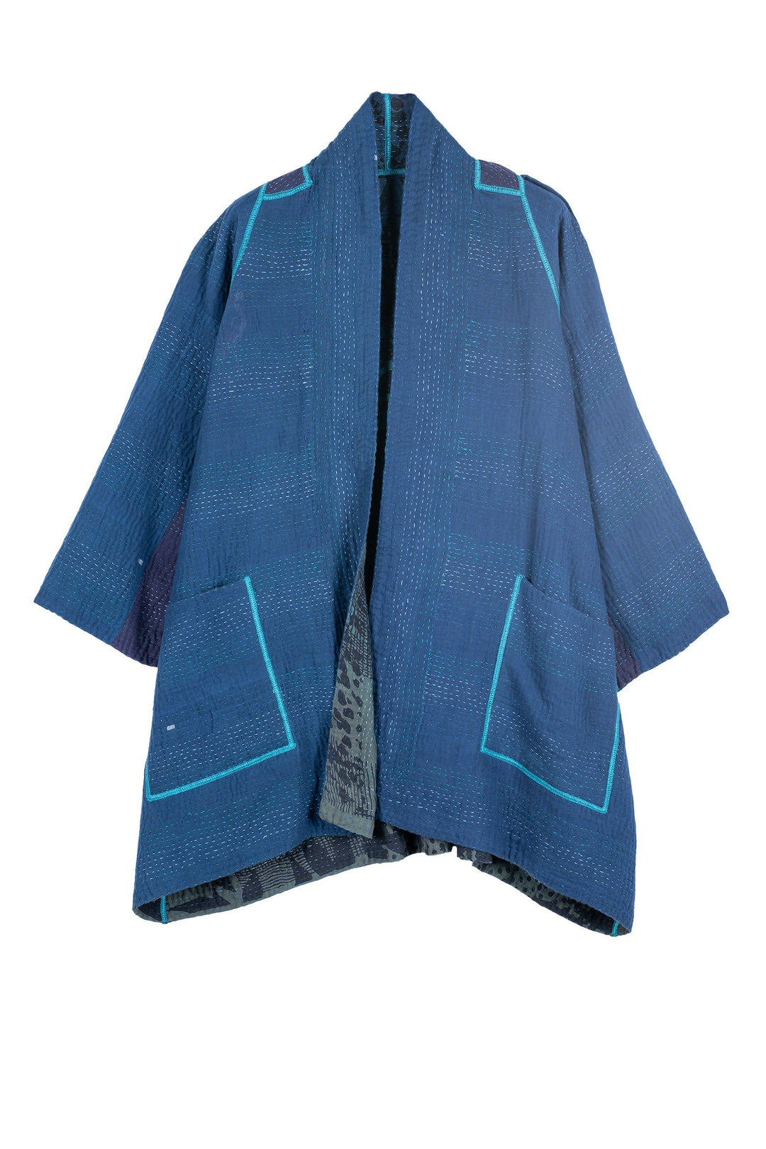 MONOTONE TWILIGHT PRINT KANTHA A-LINE JKT - tp4003-blu -