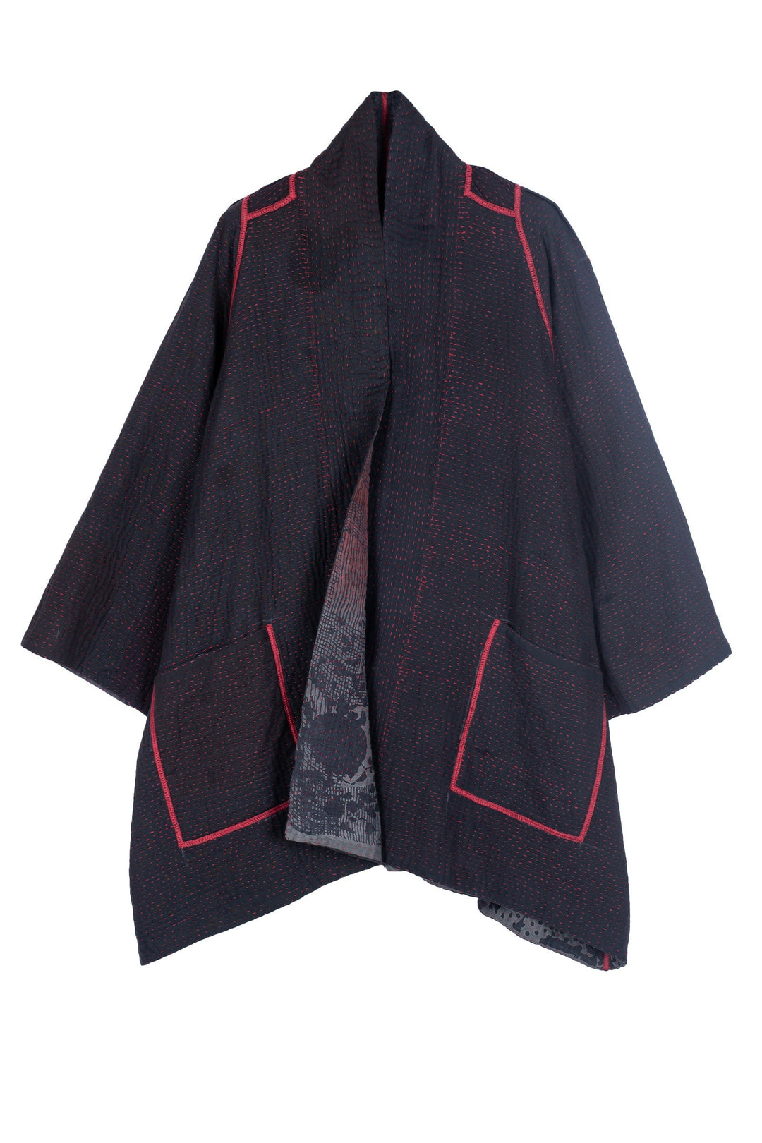 MONOTONE TWILIGHT PRINT KANTHA A-LINE JKT - tp4003-red -