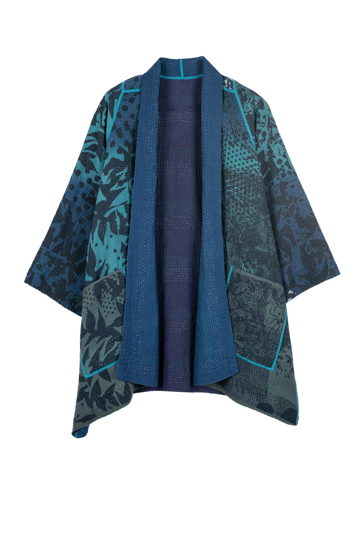 MONOTONE TWILIGHT PRINT KANTHA A-LINE JKT - tp4003-blu -