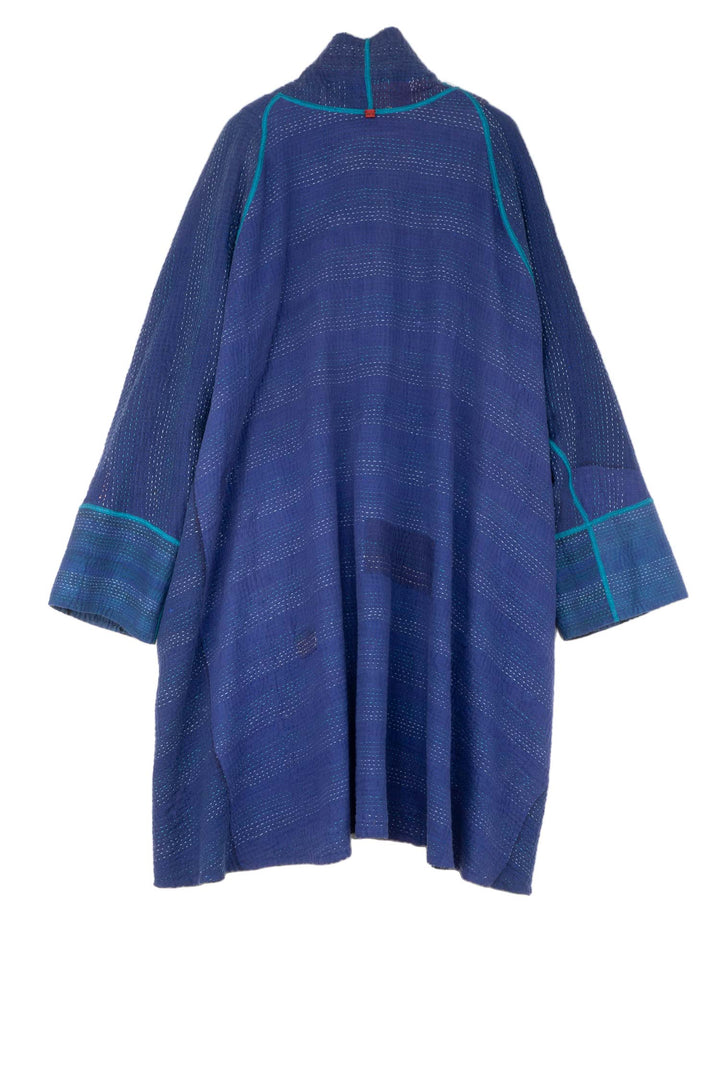 MONOTONE TWILIGHT PRINT KANTHA KIMONO LONG JKT - tp4005-blu -