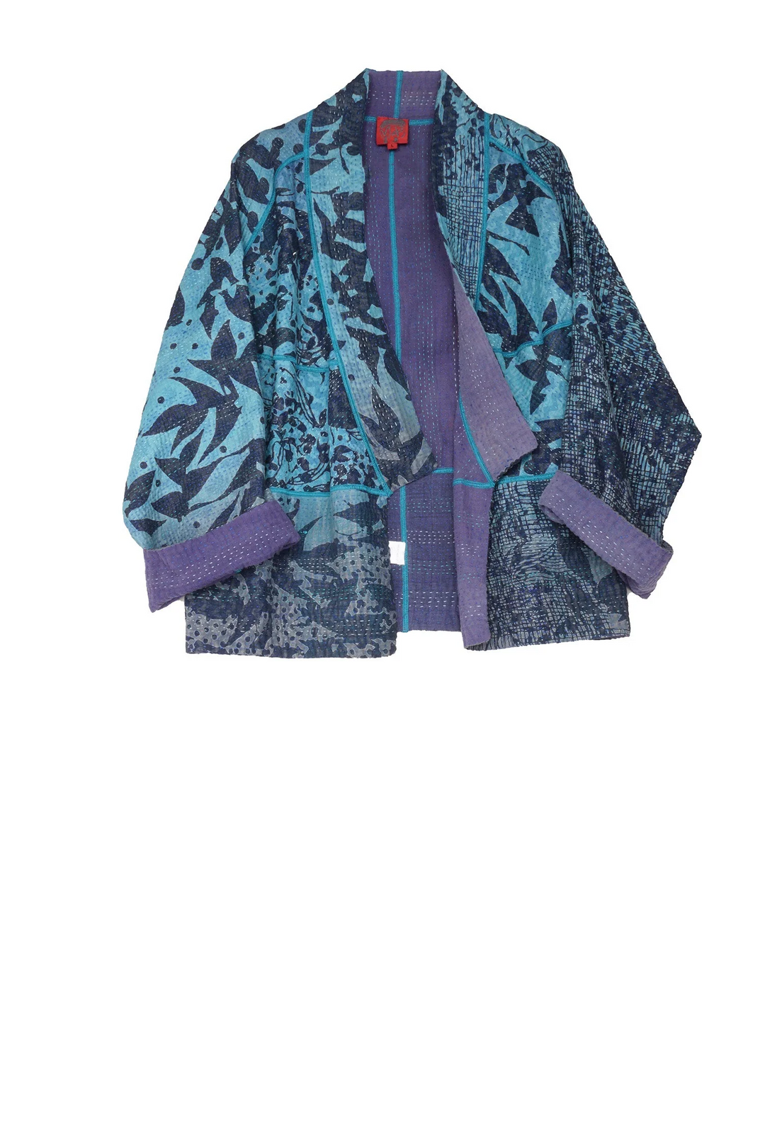 MONOTONE TWILIGHT PRINT KANTHA DOLMAN SHORT JKT - tp4015-blu -