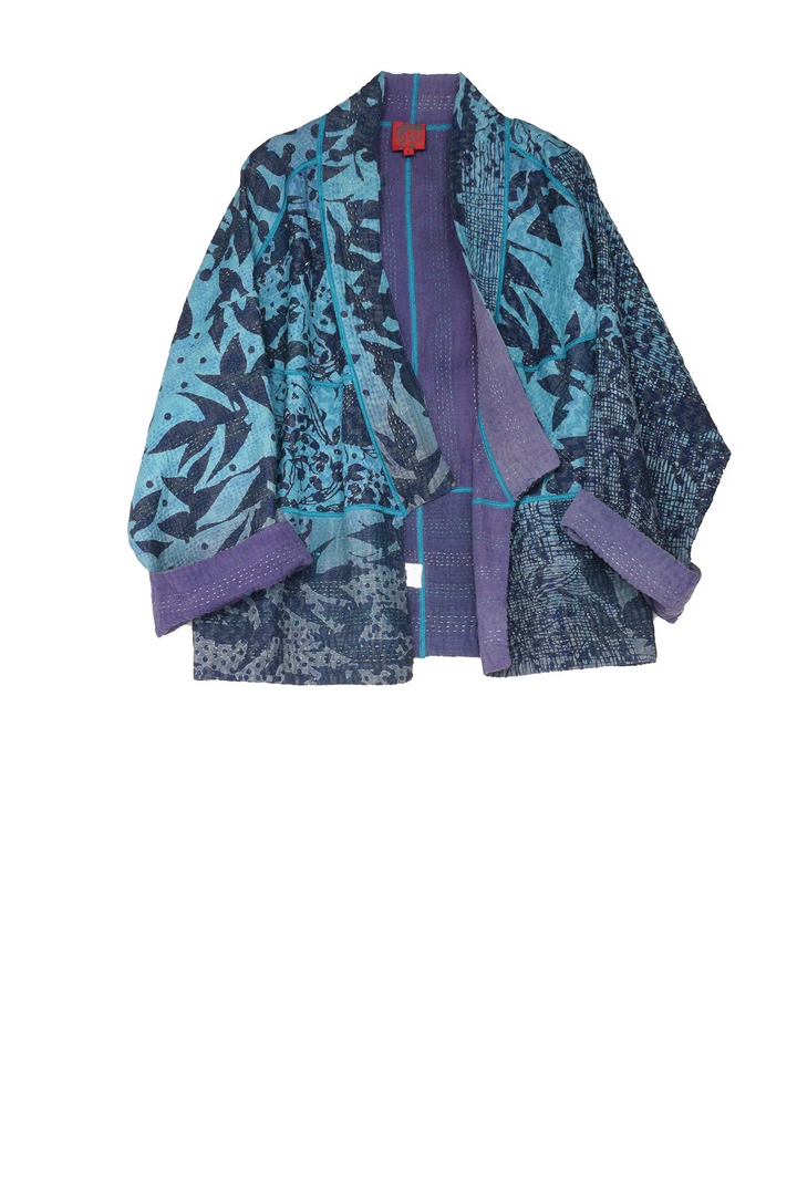 MONOTONE TWILIGHT PRINT KANTHA DOLMAN SHORT JKT - tp4015-blu -