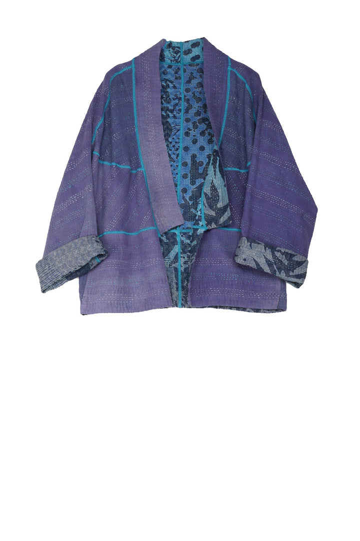 MONOTONE TWILIGHT PRINT KANTHA DOLMAN SHORT JKT - tp4015-blu -