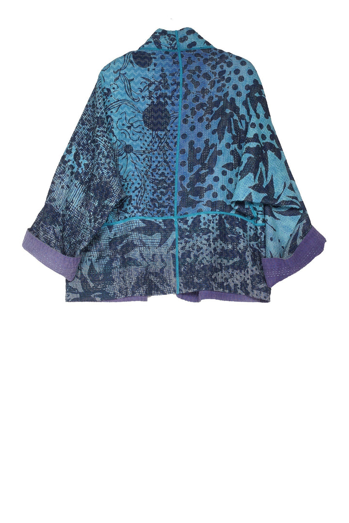 MONOTONE TWILIGHT PRINT KANTHA DOLMAN SHORT JKT - tp4015-blu -
