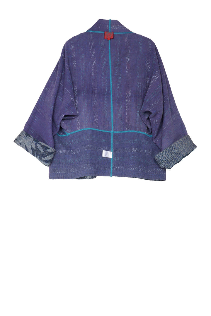 MONOTONE TWILIGHT PRINT KANTHA DOLMAN SHORT JKT - tp4015-blu -
