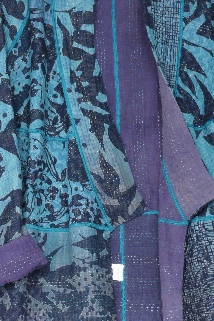 MONOTONE TWILIGHT PRINT KANTHA DOLMAN SHORT JKT - tp4015-blu -