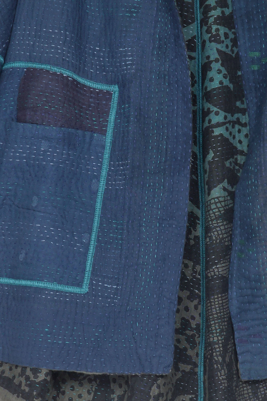 MONOTONE TWILIGHT PRINT KANTHA FLARE LONG JKT - tp4021-blu -