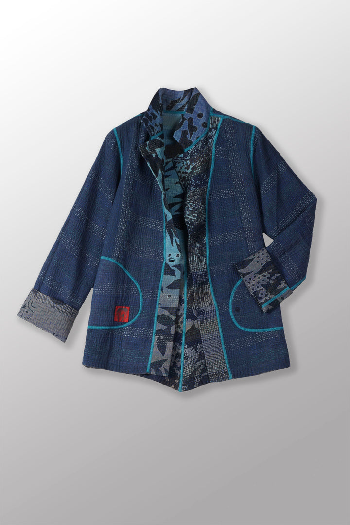 MONOTONE TWILIGHT PRINT KANTHA SIMPLE JKT - tp4022-blu -