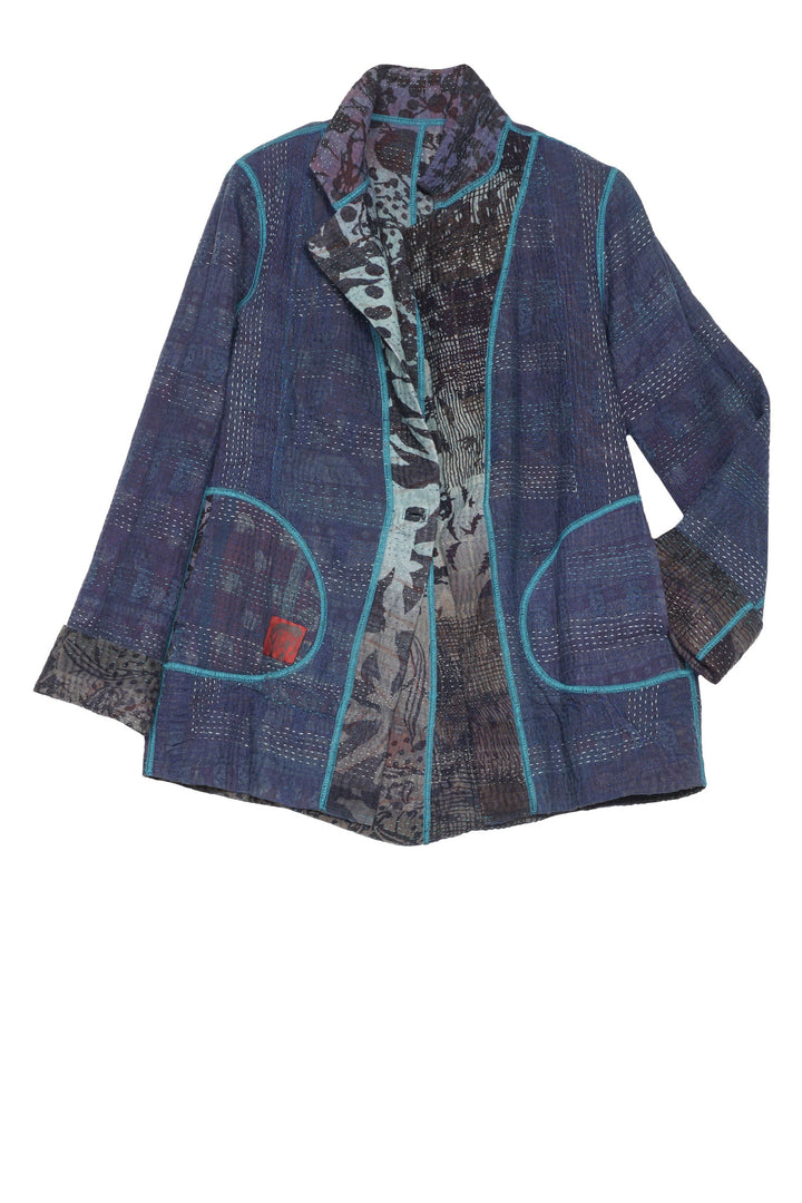 MONOTONE TWILIGHT PRINT KANTHA SIMPLE JKT - tp4022-blu -