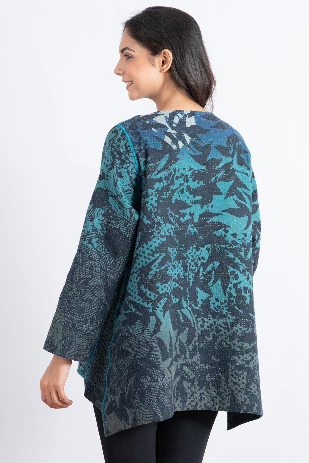 MONOTONE TWILIGHT PRINT KANTHA CREW NECK POCKET JKT - tp4025-blu -