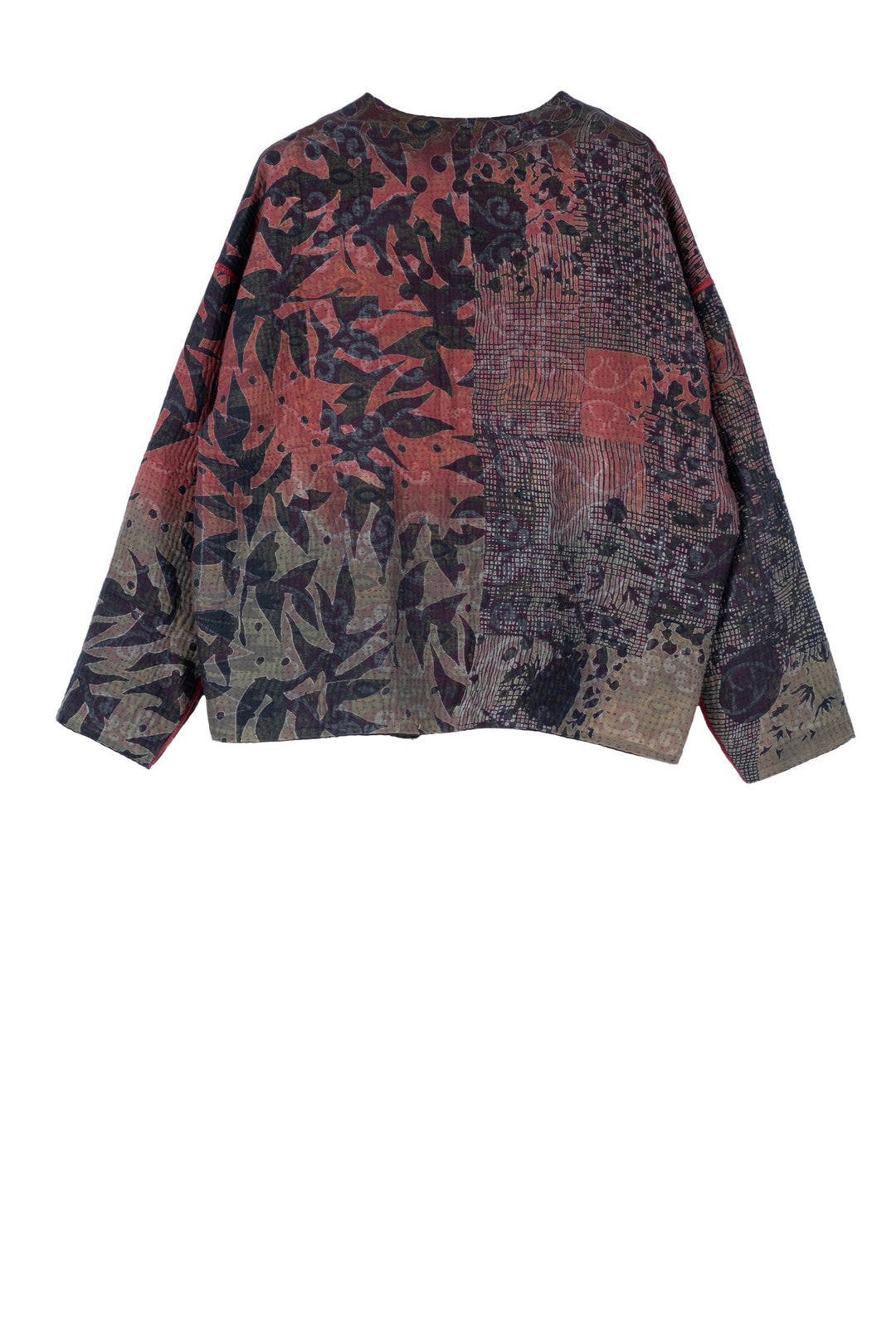 MONOTONE TWILIGHT PRINT KANTHA CREW NECK SHORT JKT - tp4053-red -