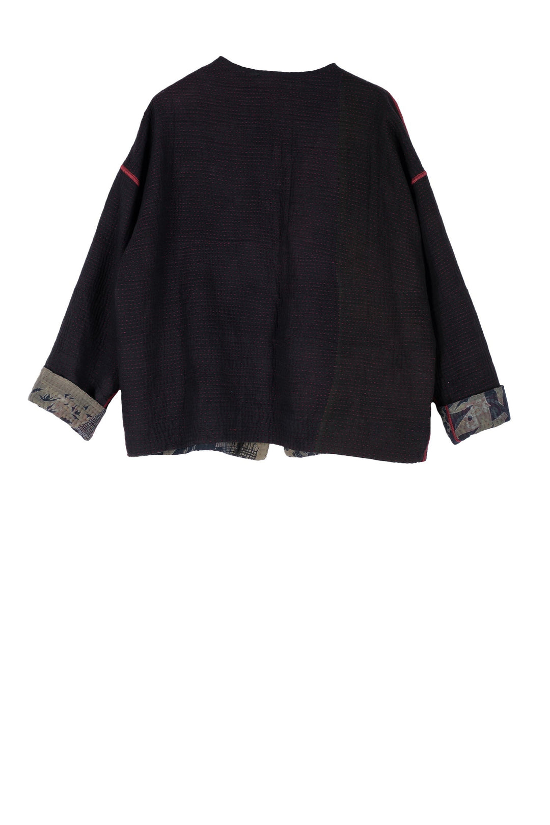 MONOTONE TWILIGHT PRINT KANTHA CREW NECK SHORT JKT - tp4053-red -