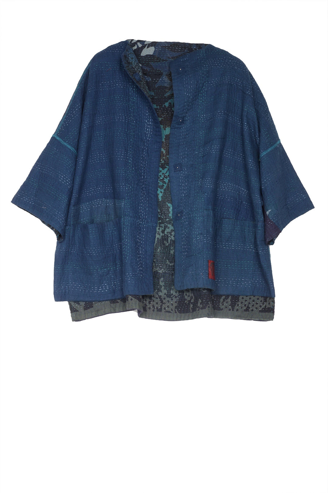MONOTONE TWILIGHT PRINT KANTHA STRAIGHT NECK JKT - tp4058-blu -