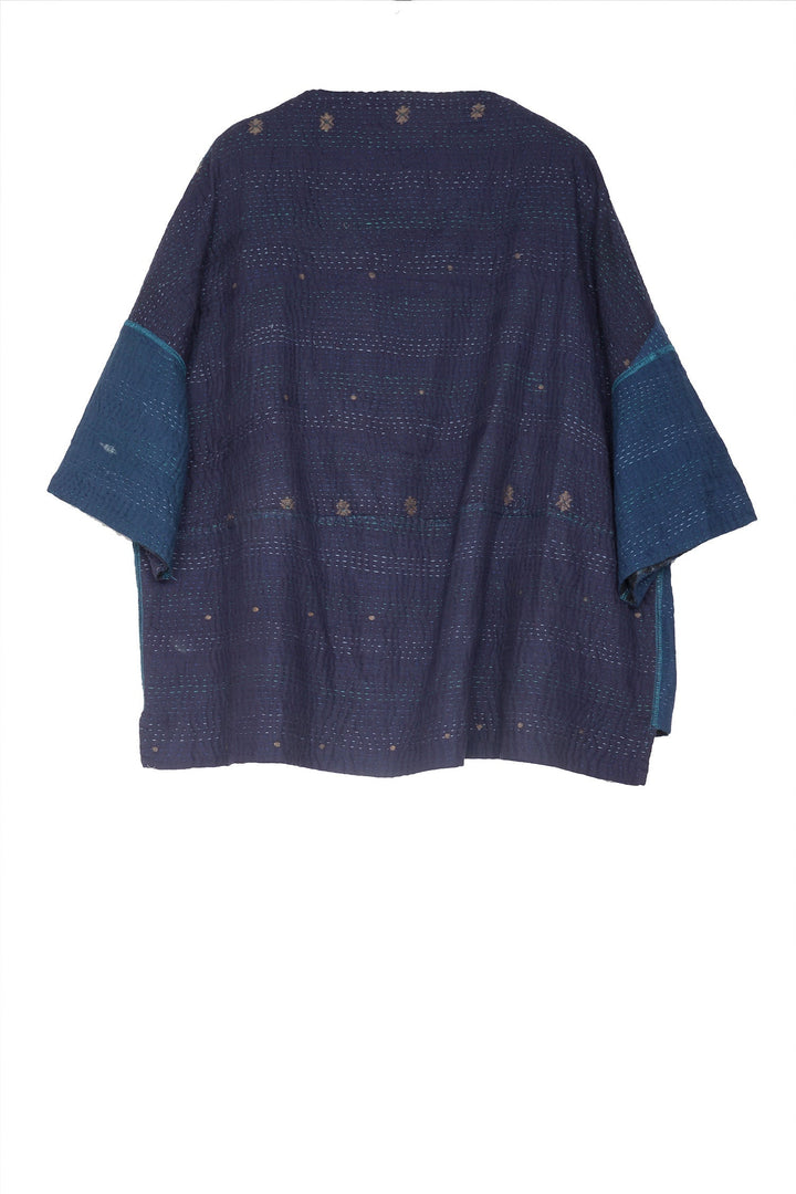MONOTONE TWILIGHT PRINT KANTHA STRAIGHT NECK JKT - tp4058-blu -