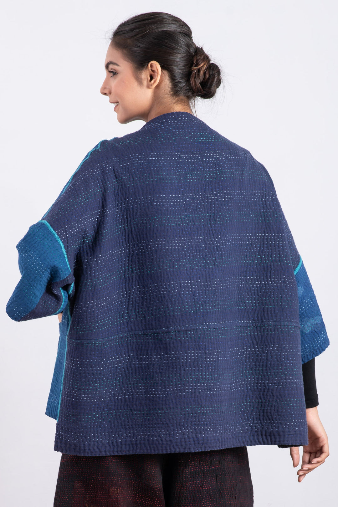 MONOTONE TWILIGHT PRINT KANTHA STRAIGHT NECK JKT - tp4058-blu -