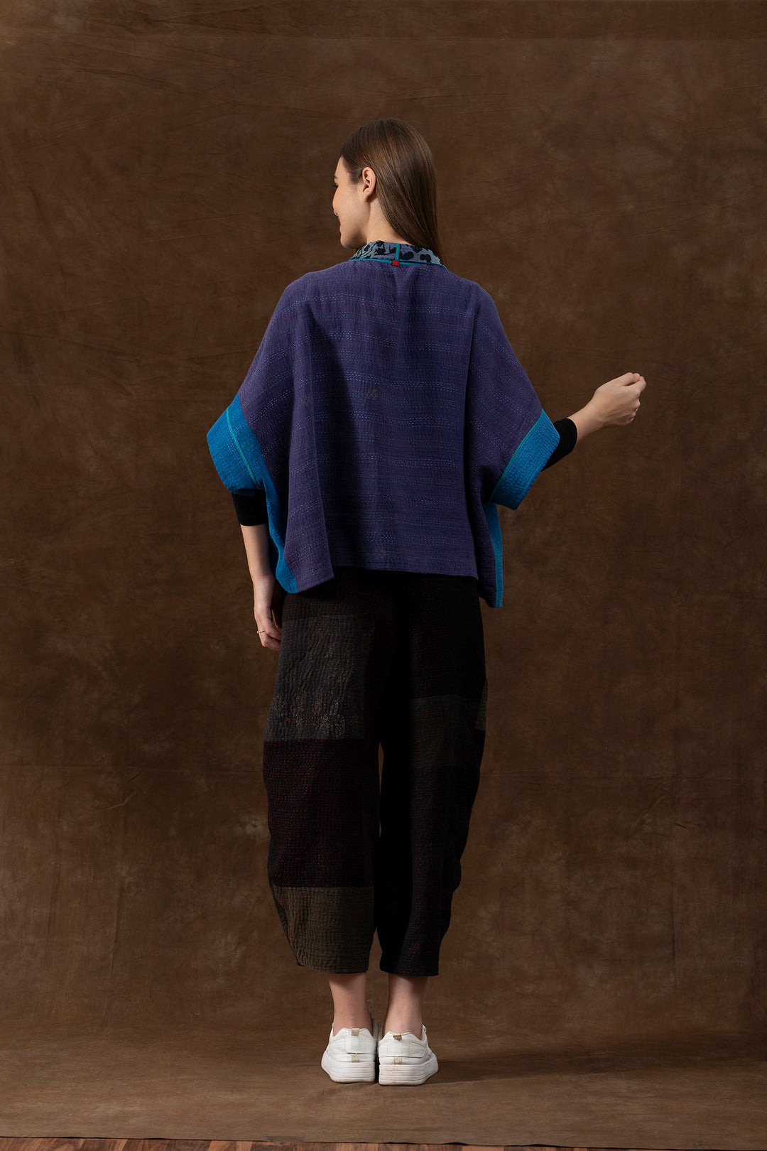 MONOTONE TWILIGHT PRINT KANTHA MINI PONCHO - tp4060-blu -