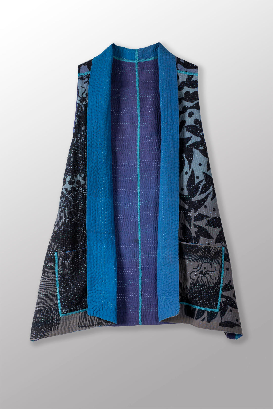 MONOTONE TWILIGHT PRINT KANTHA KIMONO VEST SHORT - tp4248-blu -