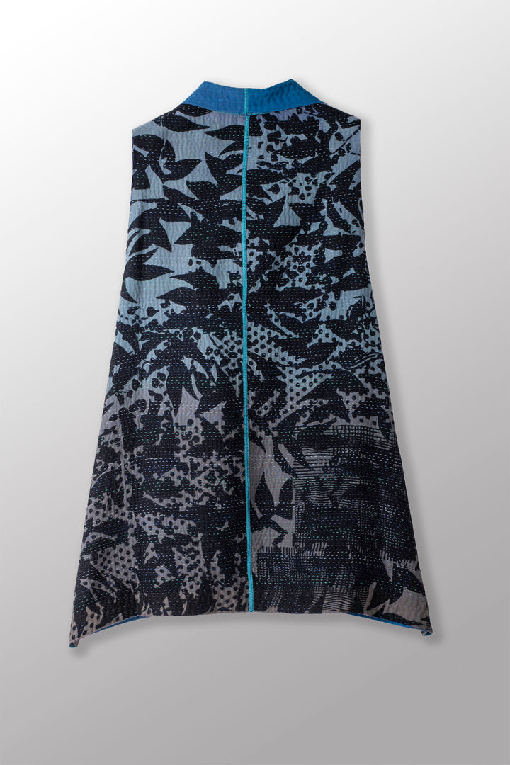 MONOTONE TWILIGHT PRINT KANTHA KIMONO VEST SHORT - tp4248-blu -