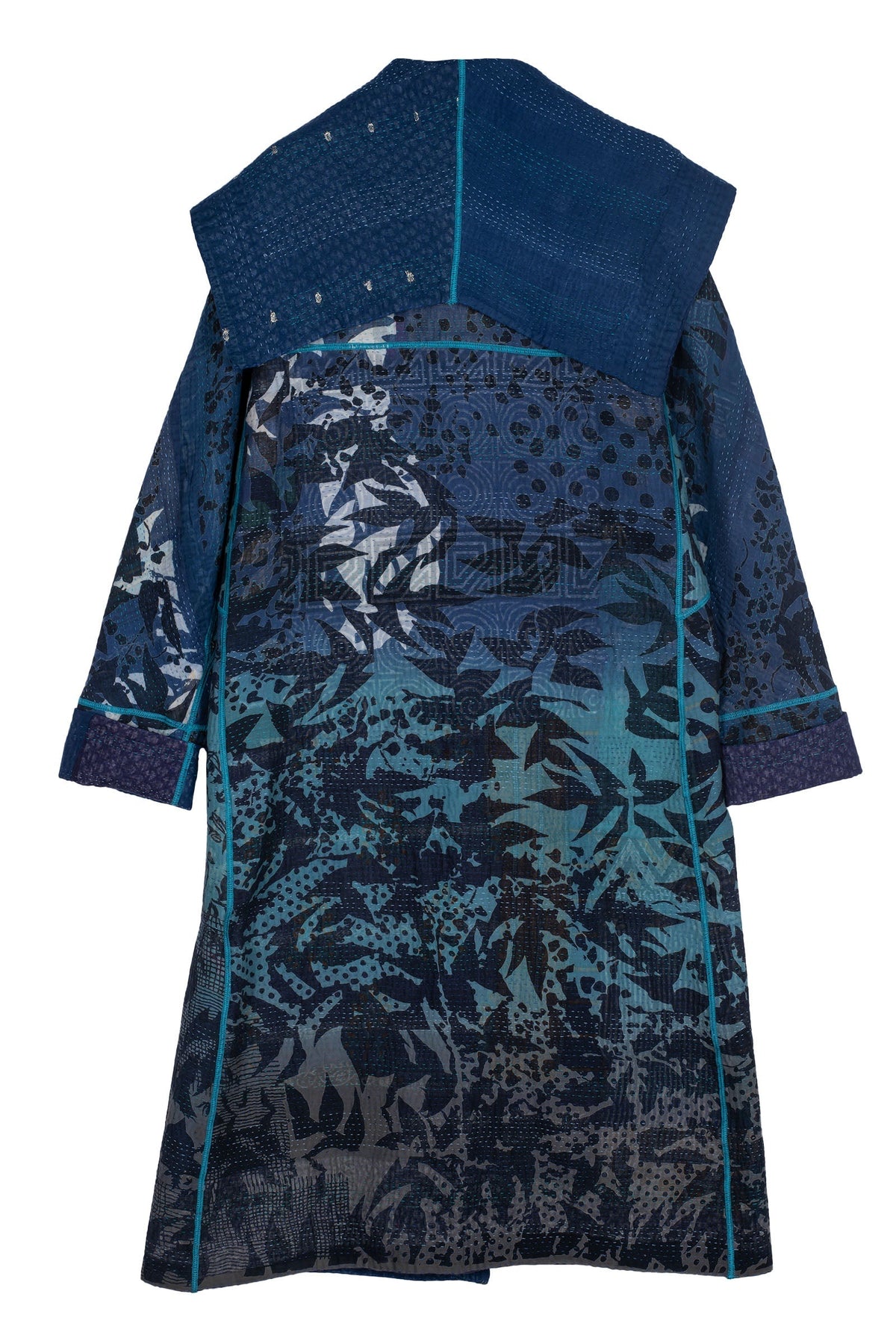 FACADE PATTERN ♥ Cotton Melange T-shirt /追跡付 MONOTONE TWILIGHT PRINT KANTHA A-LINE LONG COAT - tp4302-blu