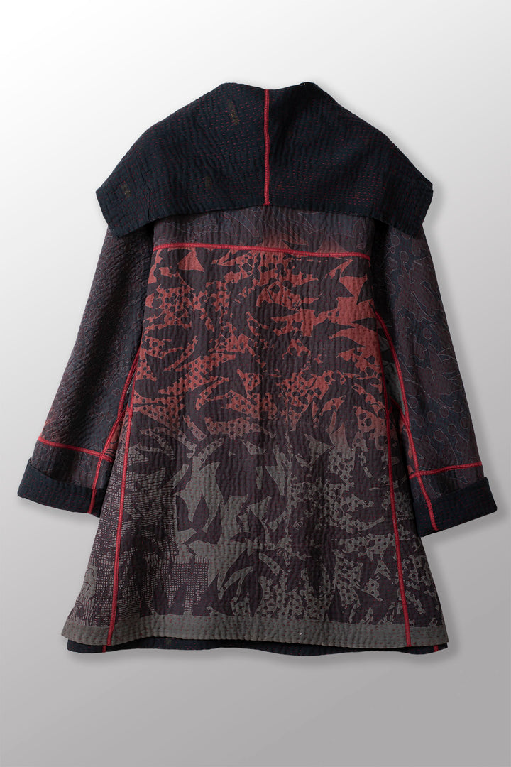 MONOTONE TWILIGHT PRINT KANTHA A-LINE COAT P - tp4336-red -