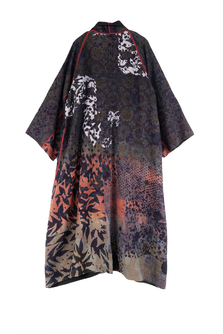 MONOTONE TWILIGHT PRINT KANTHA KIMONO ROBE - tp4322-red -