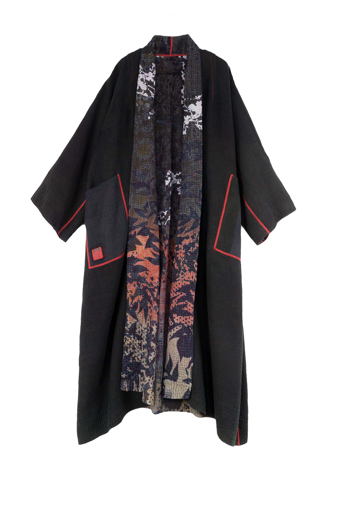 MONOTONE TWILIGHT PRINT KANTHA KIMONO ROBE - tp4322-red -