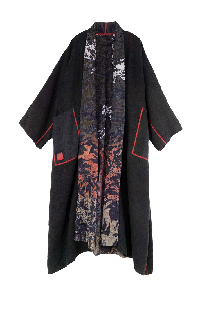 MONOTONE TWILIGHT PRINT KANTHA KIMONO ROBE - tp4322-red -