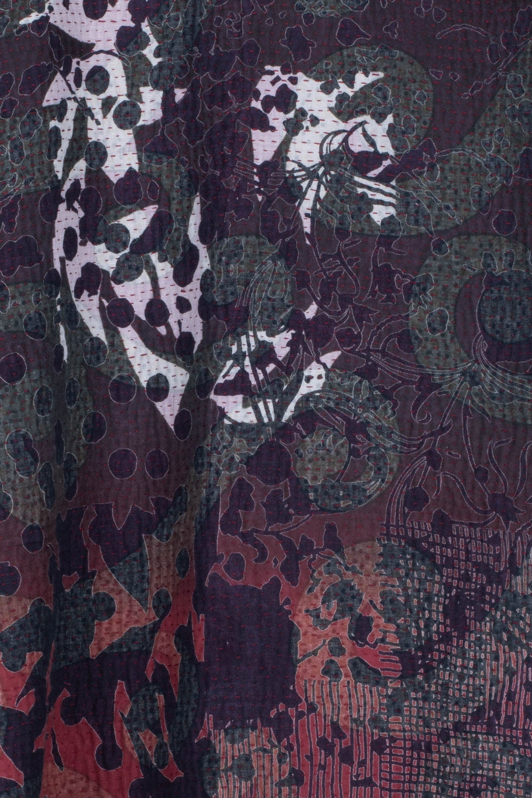 MONOTONE TWILIGHT PRINT KANTHA KIMONO ROBE - tp4322-red -