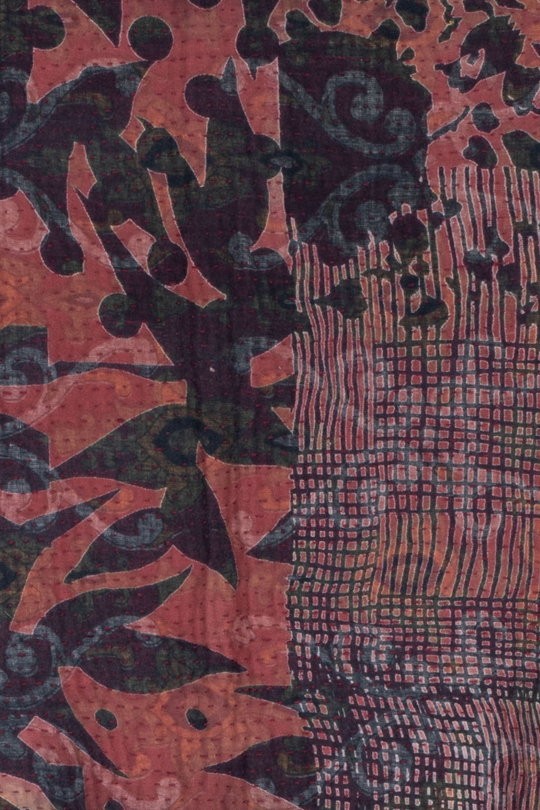 MONOTONE TWILIGHT PRINT KANTHA KIMONO ROBE - tp4322-red -