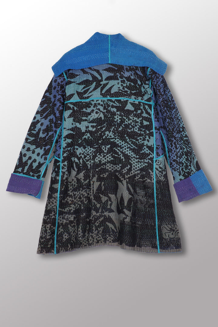 MONOTONE TWILIGHT PRINT KANTHA A-LINE COAT P - tp4336-cblua -