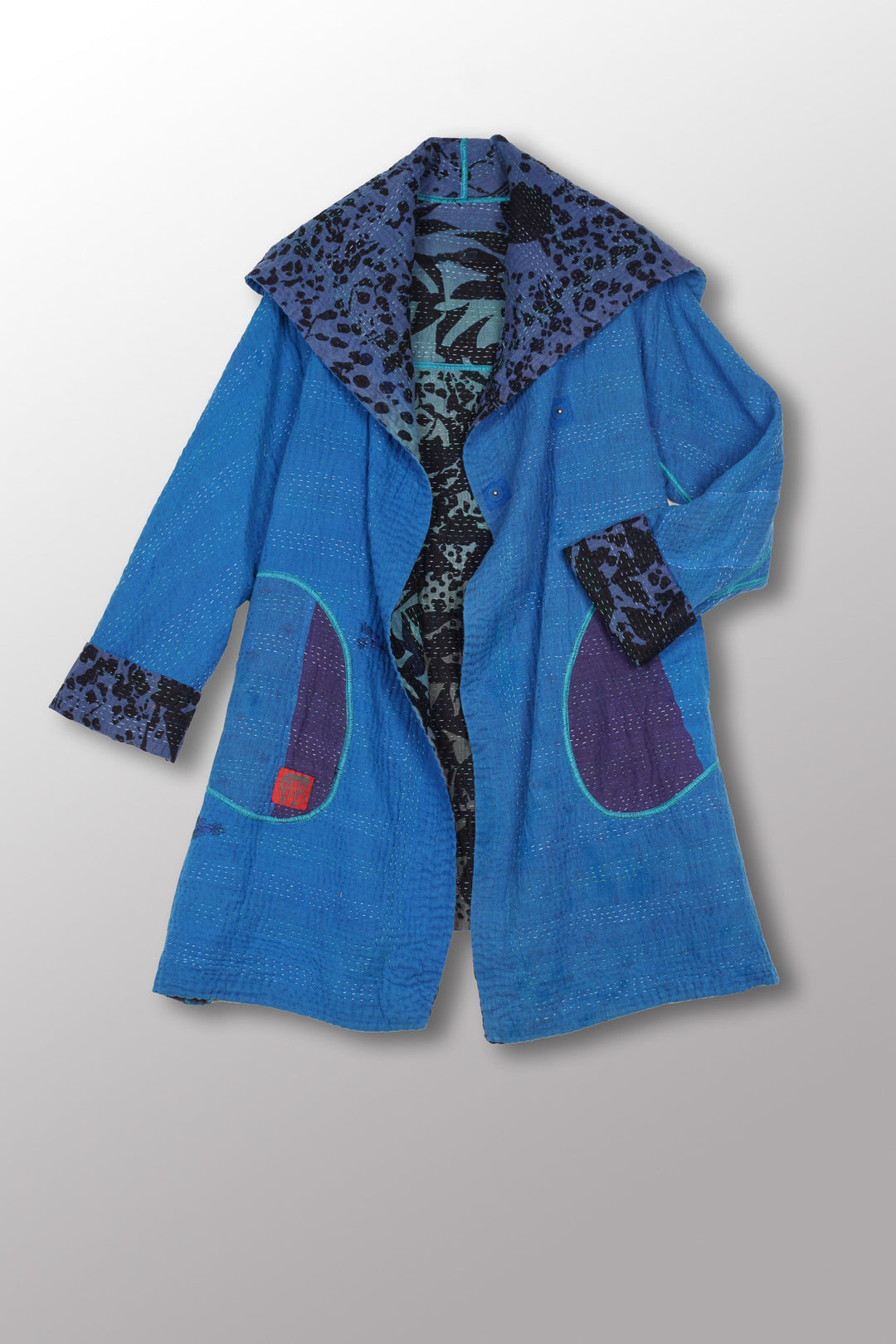 MONOTONE TWILIGHT PRINT KANTHA A-LINE COAT P - tp4336-cblua -