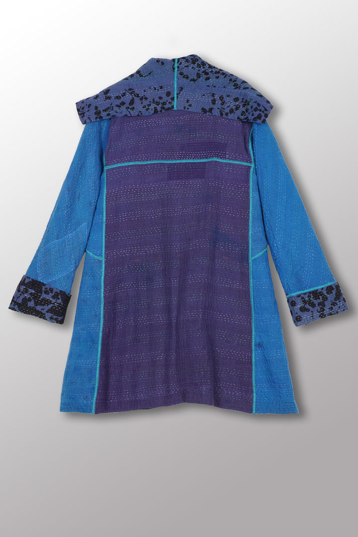 MONOTONE TWILIGHT PRINT KANTHA A-LINE COAT P - tp4336-cblua -