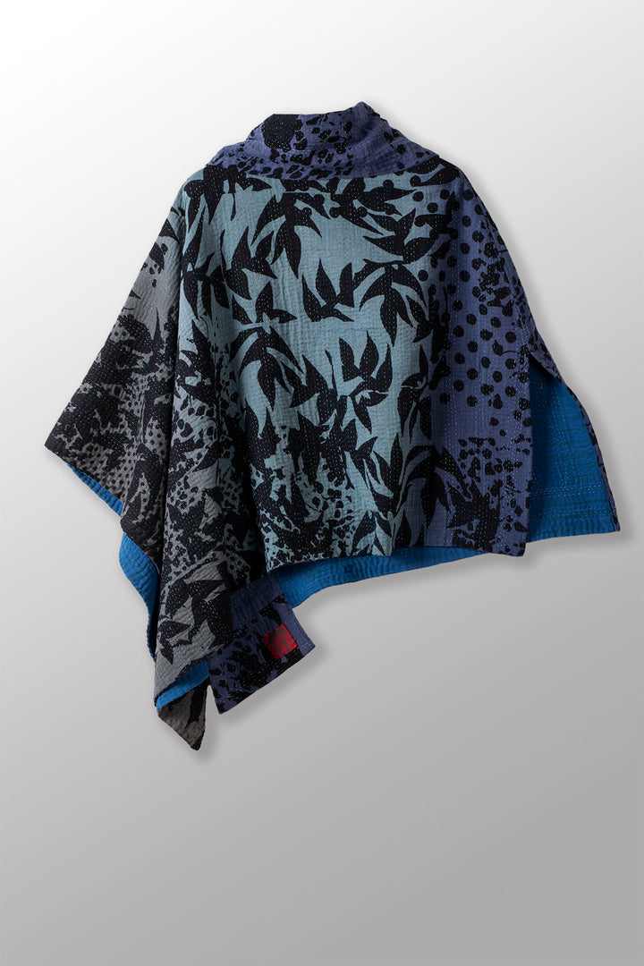 MONOTONE TWILIGHT PRINT KANTHACOWL NECK LONG CAPE - tp4842-blu -