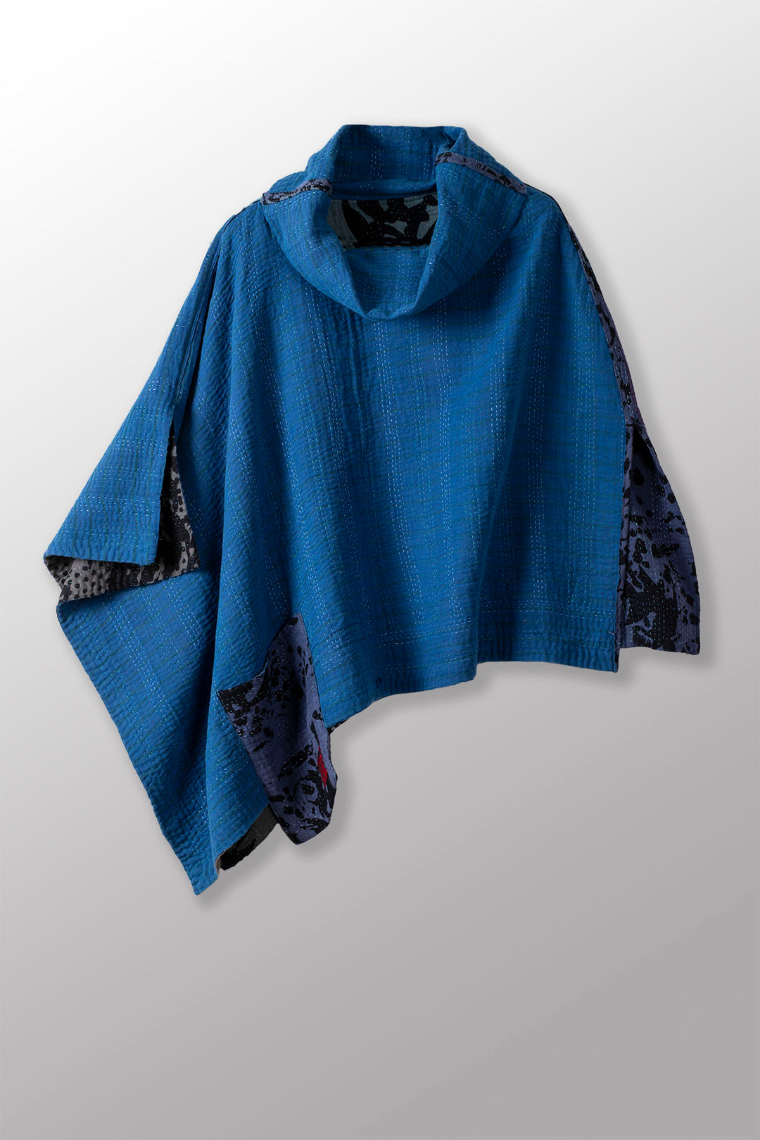 MONOTONE TWILIGHT PRINT KANTHACOWL NECK LONG CAPE - tp4842-blu -