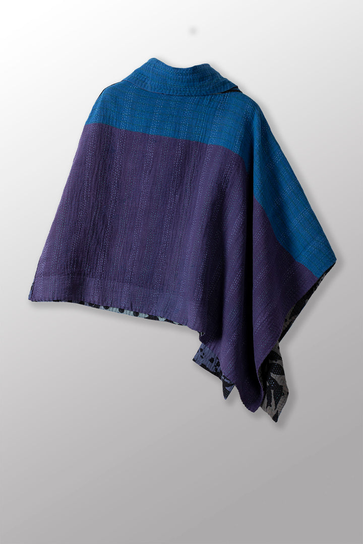 MONOTONE TWILIGHT PRINT KANTHACOWL NECK LONG CAPE - tp4842-blu -