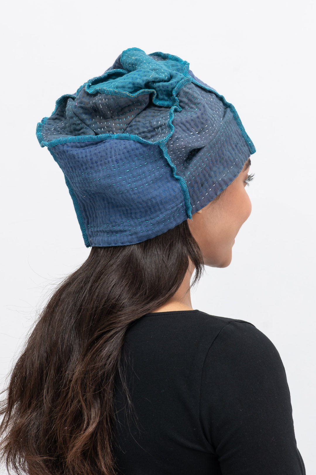 MONOTONE TWILIGHT PRINT KANTHA PATCHWORK HAT - tp4880-blu -