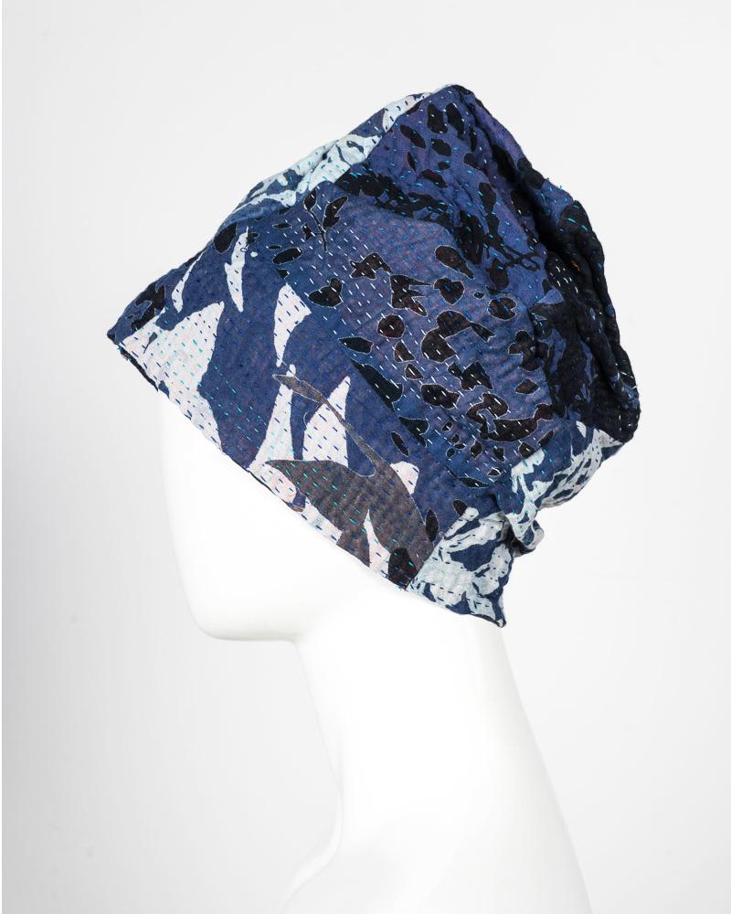 MONOTONE TWILIGHT PRINT KANTHA PATCHWORK HAT - tp4880-blu -