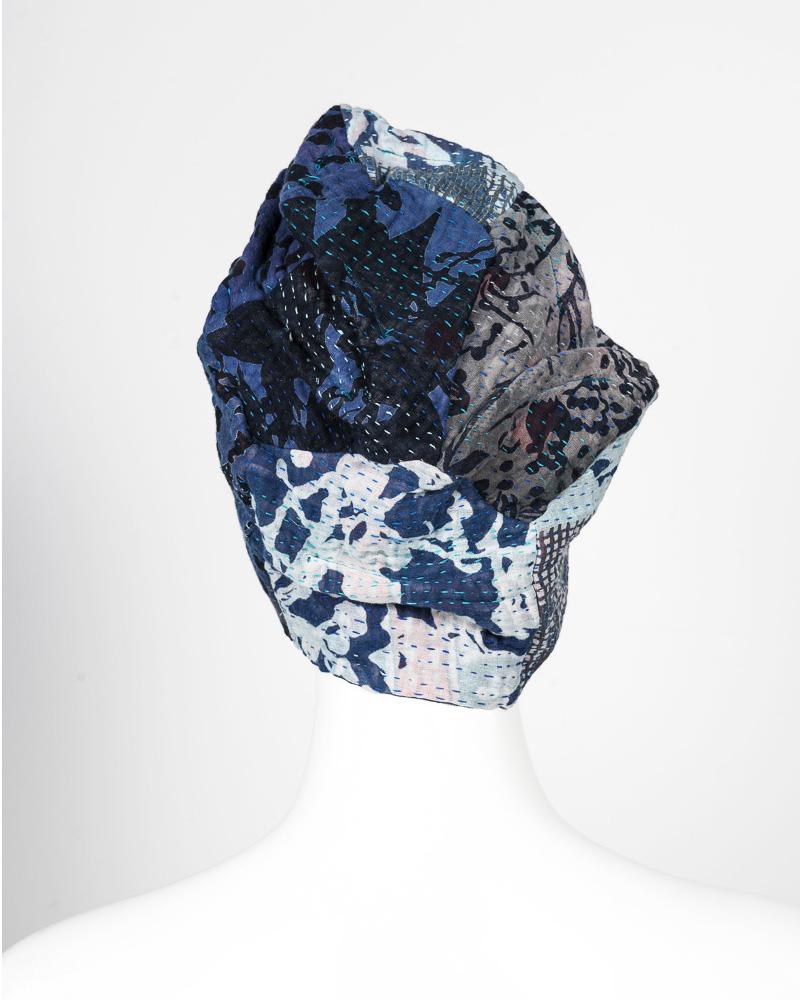 MONOTONE TWILIGHT PRINT KANTHA PATCHWORK HAT - tp4880-blu -