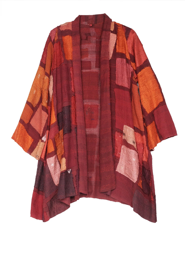 TONAL TILE PATCH KANTHA A-LINE JKT - tt2003-red -