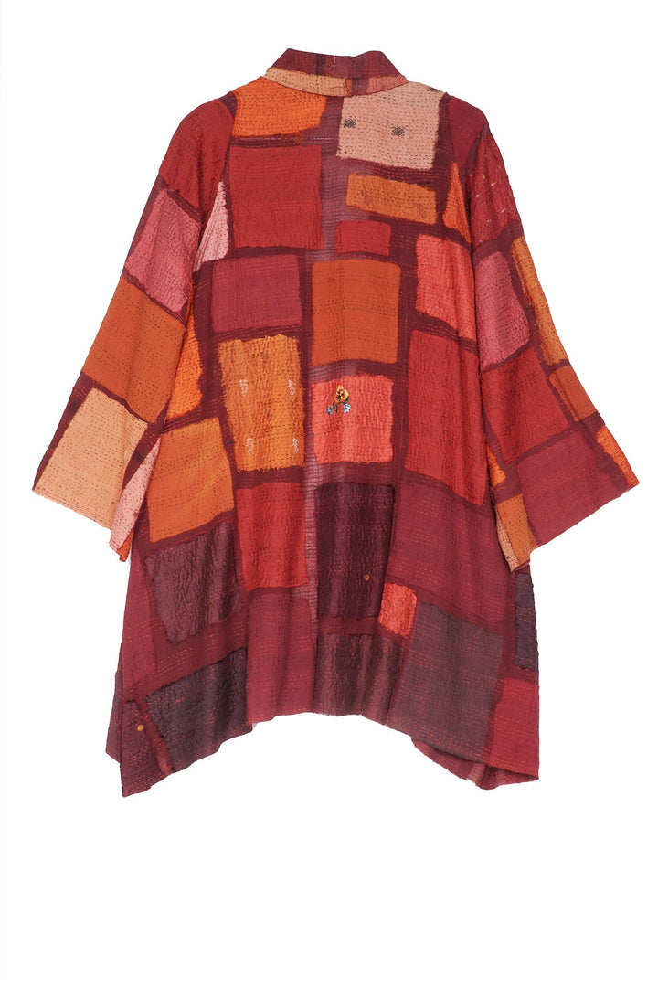 TONAL TILE PATCH KANTHA A-LINE JKT - tt2003-red -