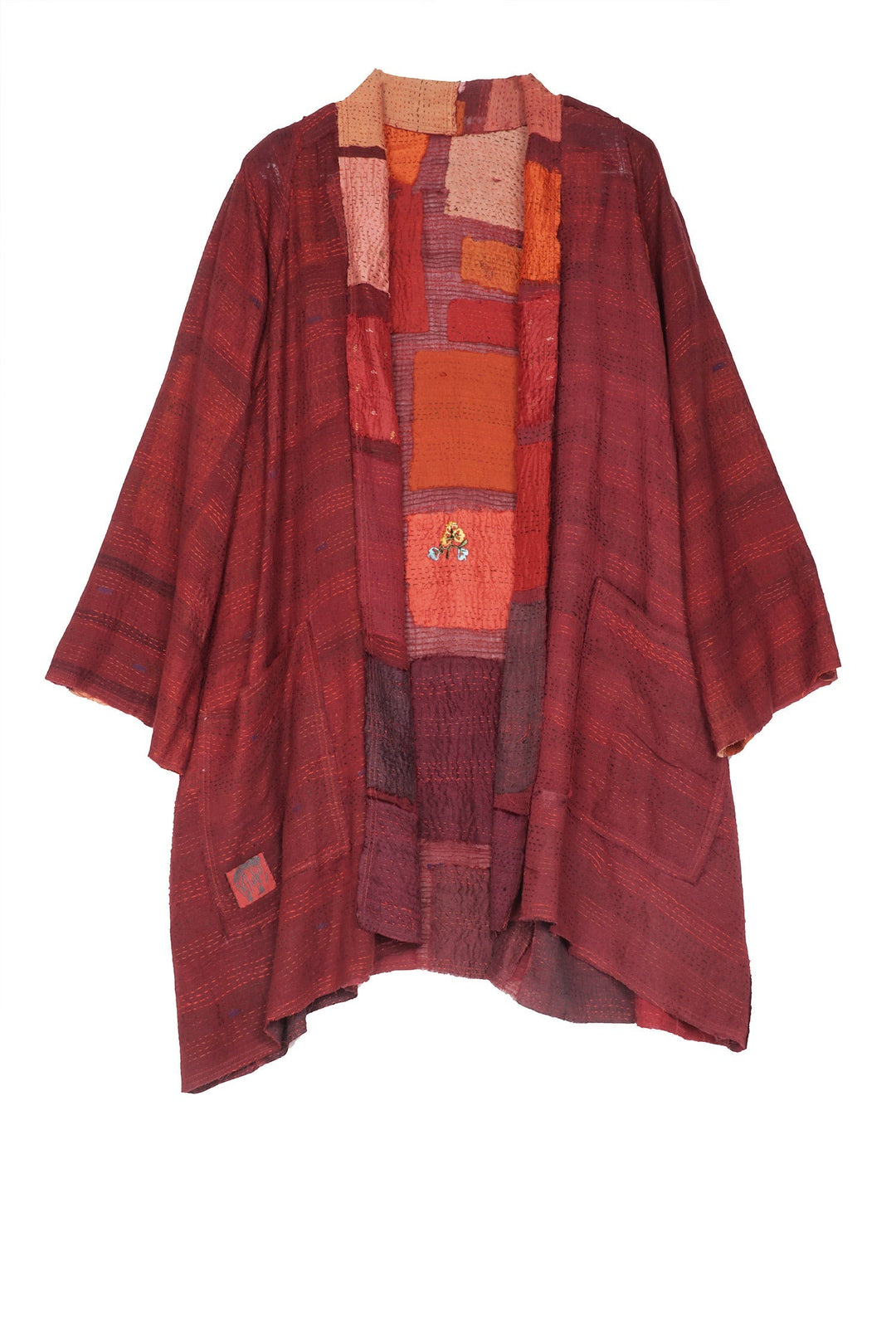 TONAL TILE PATCH KANTHA A-LINE JKT - tt2003-red -