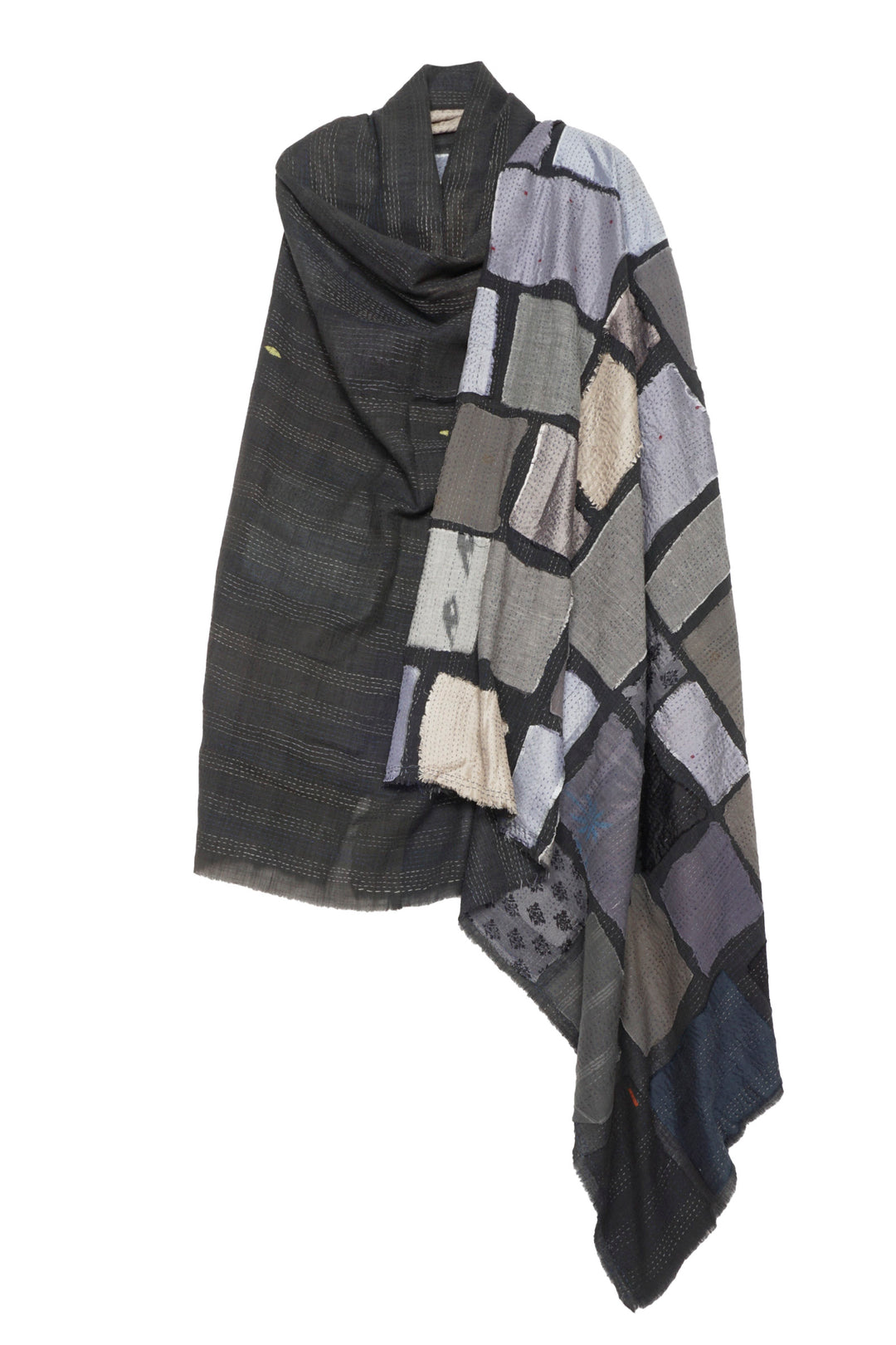 TONAL TILE PATCH KANTHA THROW - tt2971-gry -