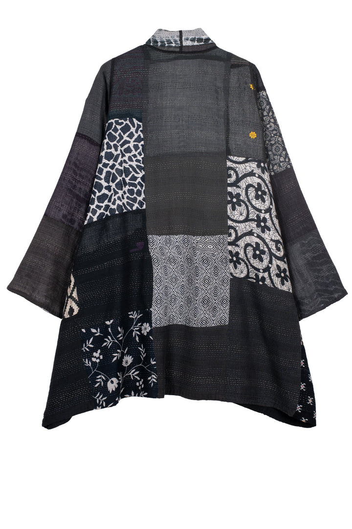 VINTAGE BOTTOM PRINT KANTHA A-LINE JKT - vb2003-blk -