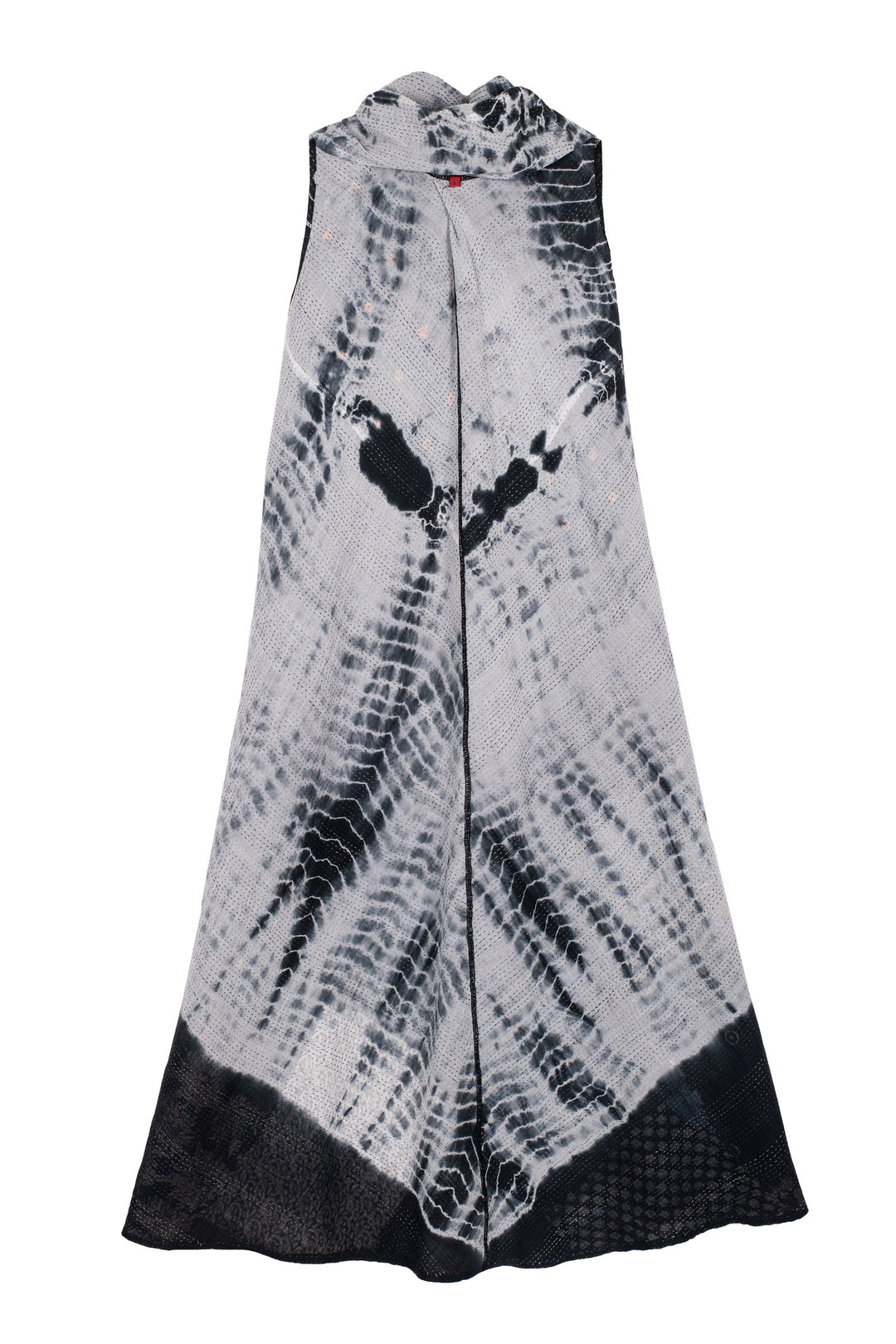 VINTAGE BOTTOM PRINT KANTHA COWL NECK MAXI DRESS - vb2438-blk -