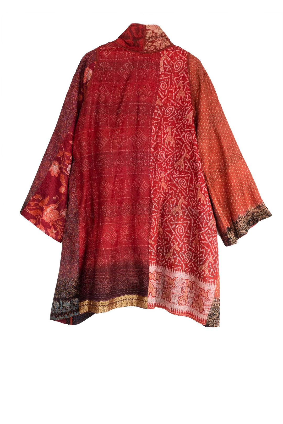 VINTAGE SILK PATCH KANTHA A-LINE JKT - vp2003-red -