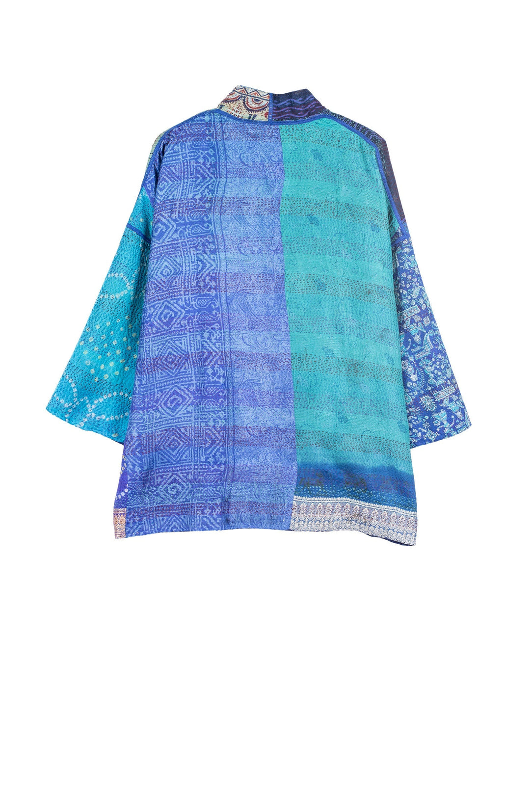 VINTAGE SILK PATCH KANTHA MINI KIMONO JKT - vp2055-blu -