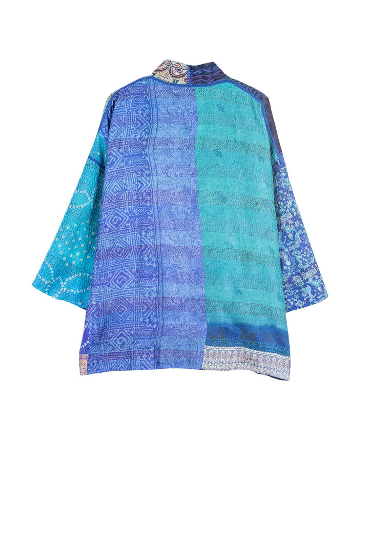 VINTAGE SILK PATCH KANTHA MINI KIMONO JKT - vp2055-blu -