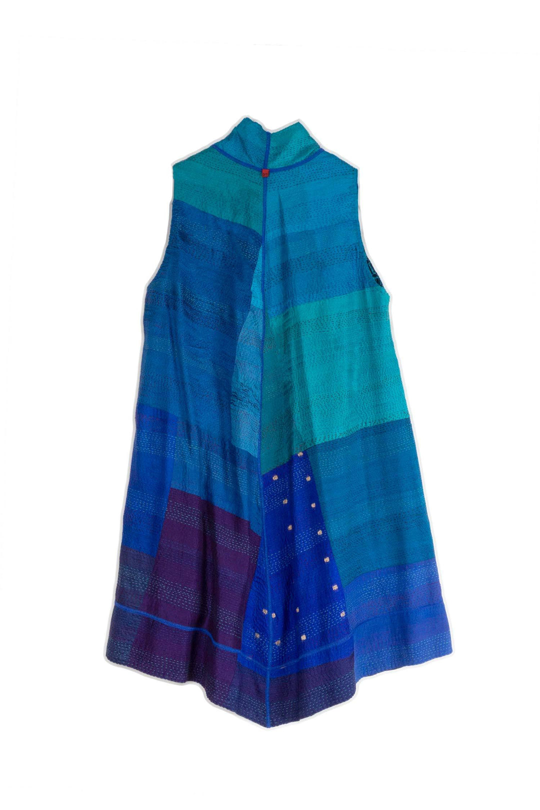 VINTAGE SILK PATCH KANTHA A-LINE VEST - vp2203-blu -