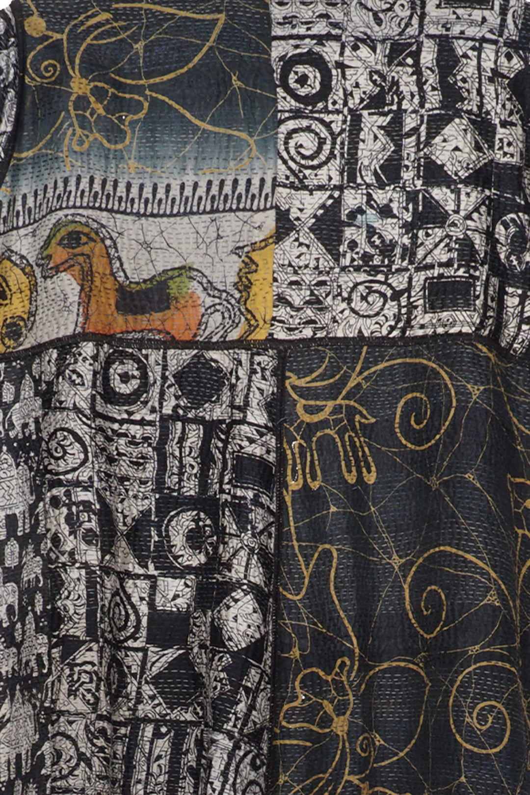 VINTAGE SILK PATCH KANTHA A-LINE DUSTER - vp2311-blk -