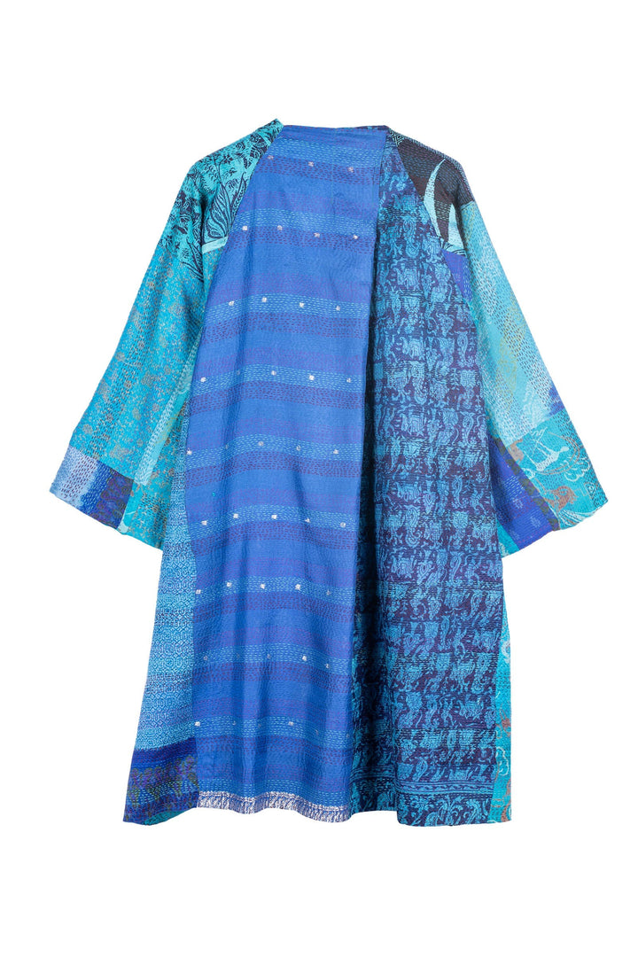 VINTAGE SILK PATCH KANTHA KIMONO DUSTER - vp2317-blu -